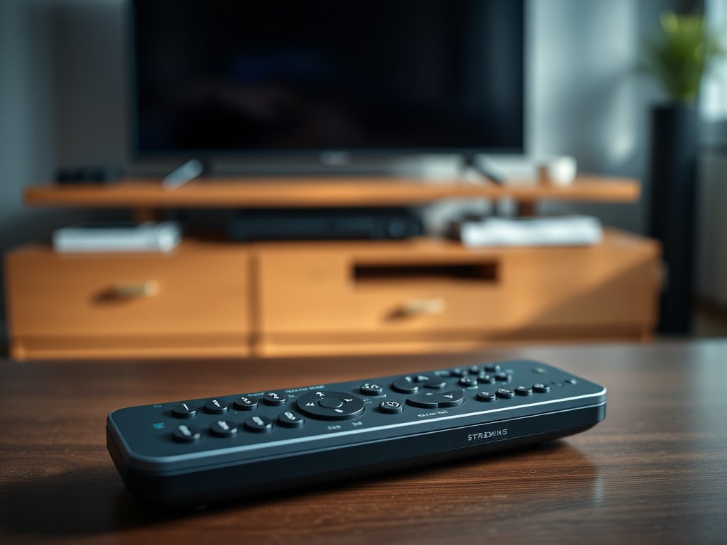 Android TV box remote control next to LG Smart TV showing IPTV Smarters Pro app menu