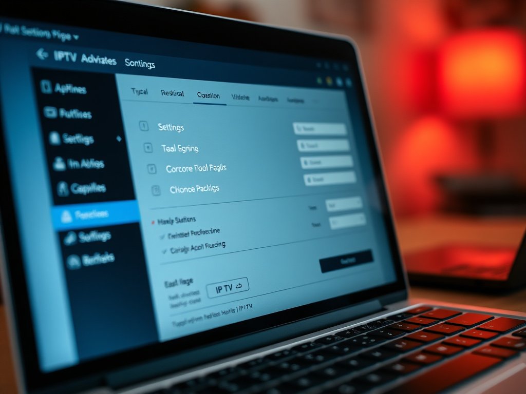 IPTV Smarters Pro for PC settings menu with optimization options on laptop screen