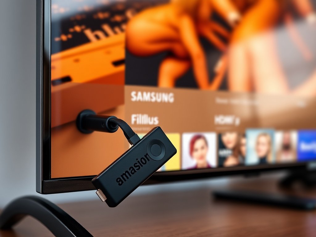 IPTV Smarters Pro Samsung TV setup showing Fire Stick connected to television