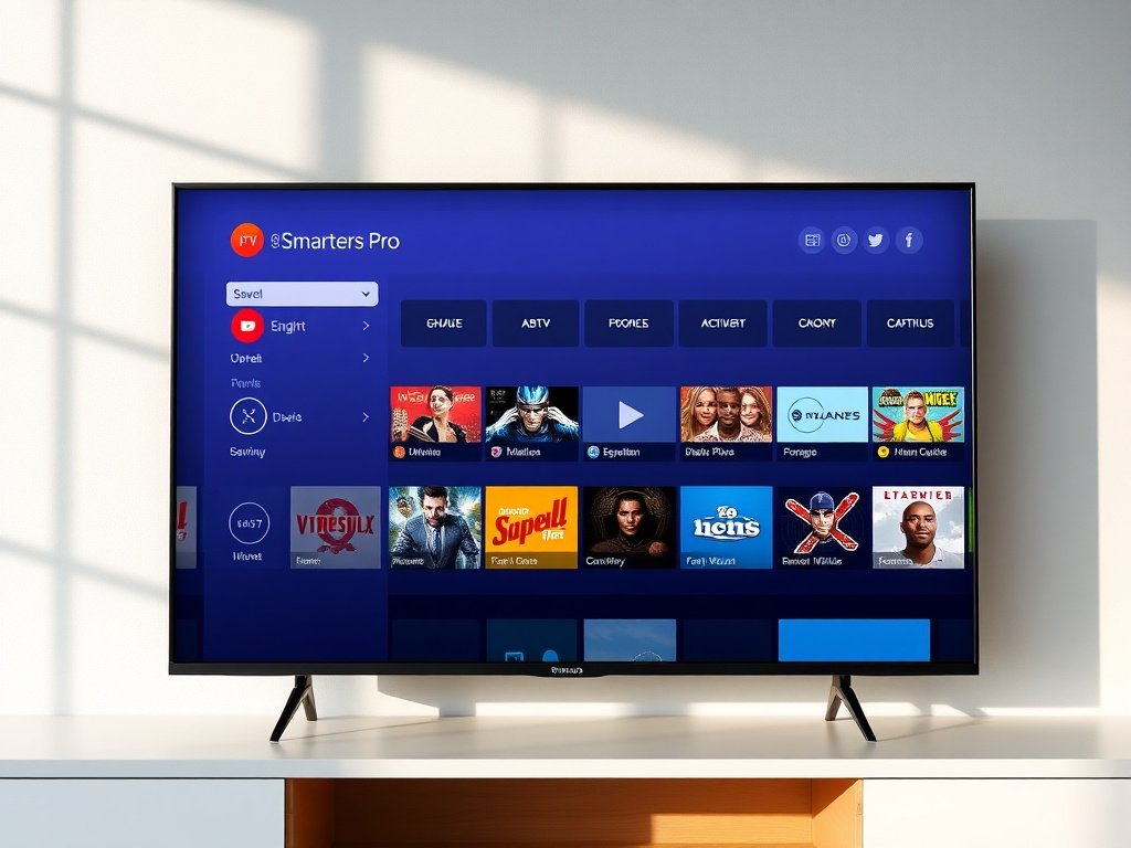 IPTV Smarters Pro TV interface displayed on a modern smart television screen
