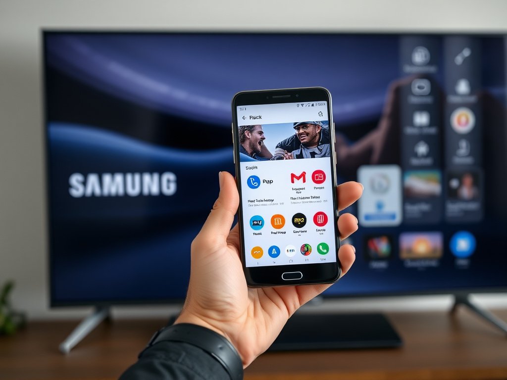 Smartphone screen mirroring IPTV Smarters Pro content to Samsung television
