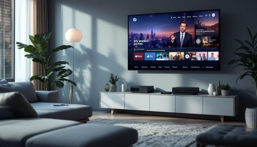 Living room TV screen with iptv smarters pro free playing a live news channel
